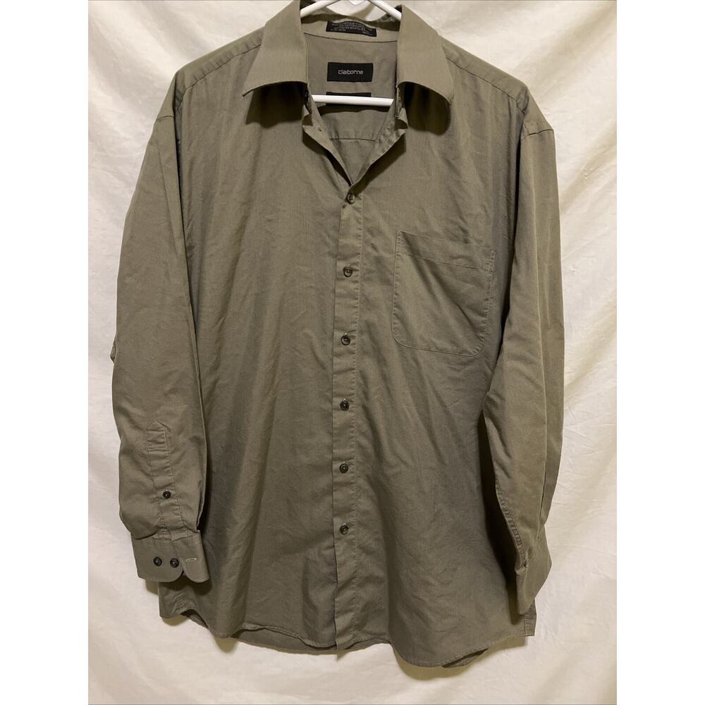 Claiborne T Weave Mens Button Down Shirt Size Medium Olive Green